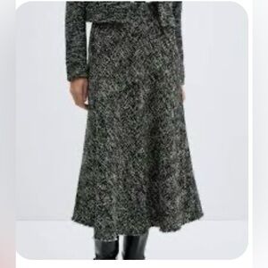 Jason Wu Tweed Fringe Midi Skirt Black and white Old Money Fall Winter